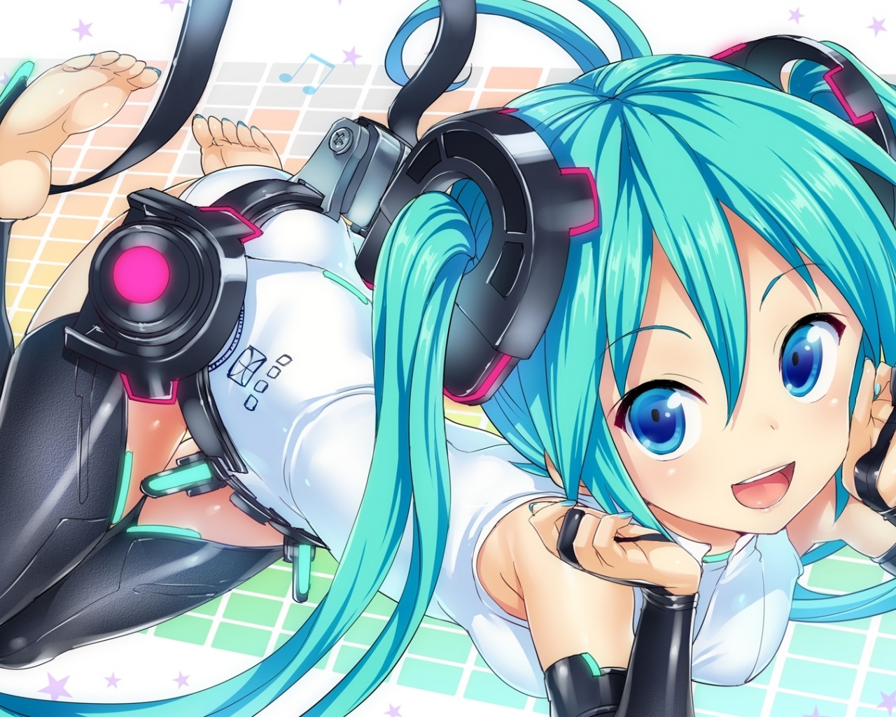 Vocaloid Girl Headphones Cute Smile Anime