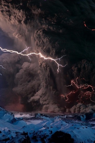 Volcano Lightning Dark Clouds Screen Natural Landscapes