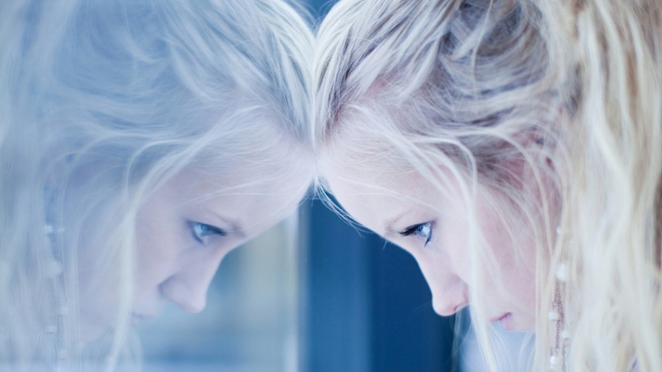 Women Mirror Window Panes Reflections Blonde